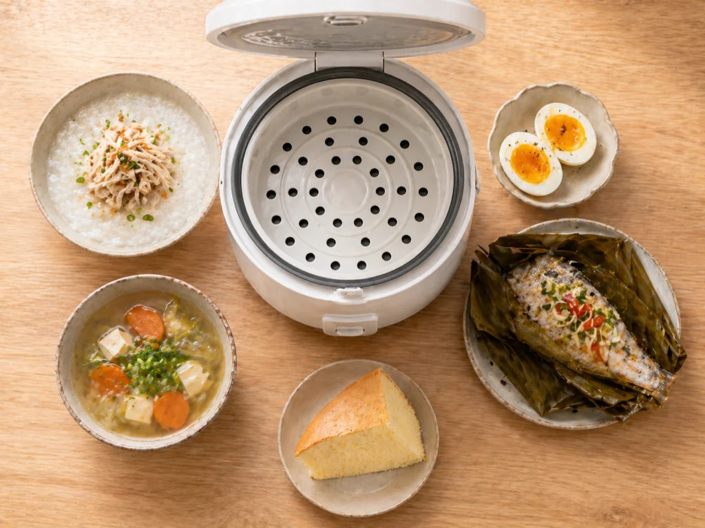 makanan yang bisa dimasak di rice cooker multifungsi selain nasi bubur telur kukus ikan sup kue