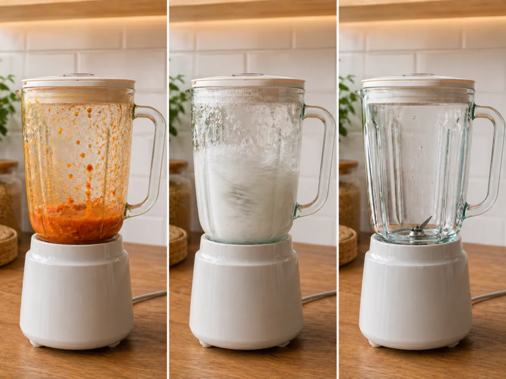 cara membersihkan blender bumbu teknik self-clean air hangat sabun 15 detik cuci otomatis