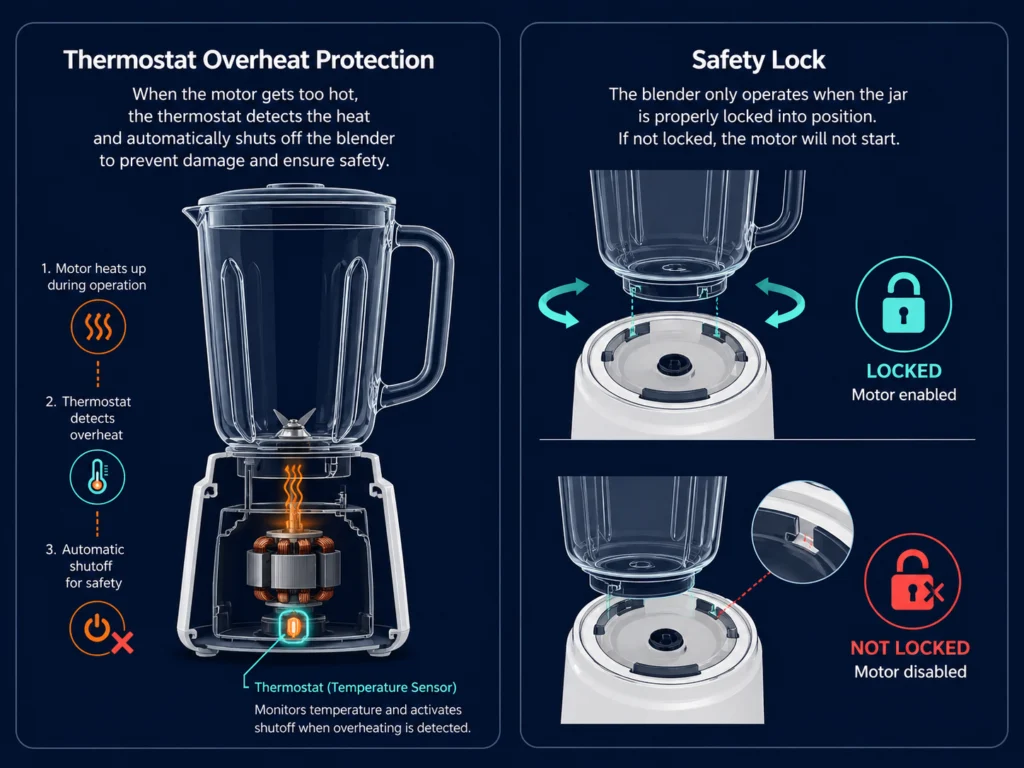 fitur keamanan blender bumbu thermostat overheat protection dan safety lock wajib ada