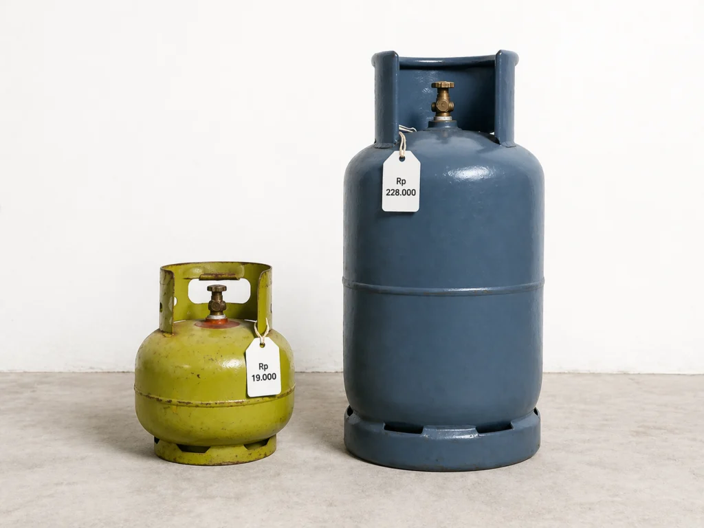 tabung LPG 3 kg merah subsidi dan tabung LPG 12 kg biru non-subsidi harga April 2026