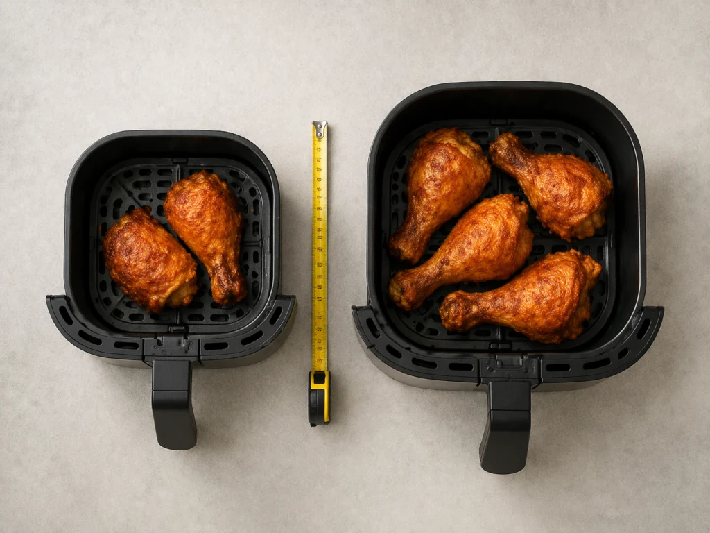 perbandingan kapasitas air fryer 2.4 liter dan 4.2 liter untuk 1-2 orang dan keluarga