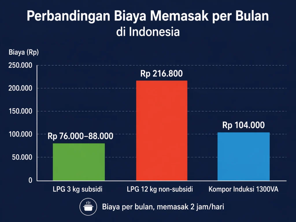 perbandingan biaya masak bulanan LPG 3 kg subsidi LPG 12 kg non-subsidi dan kompor induksi 2026