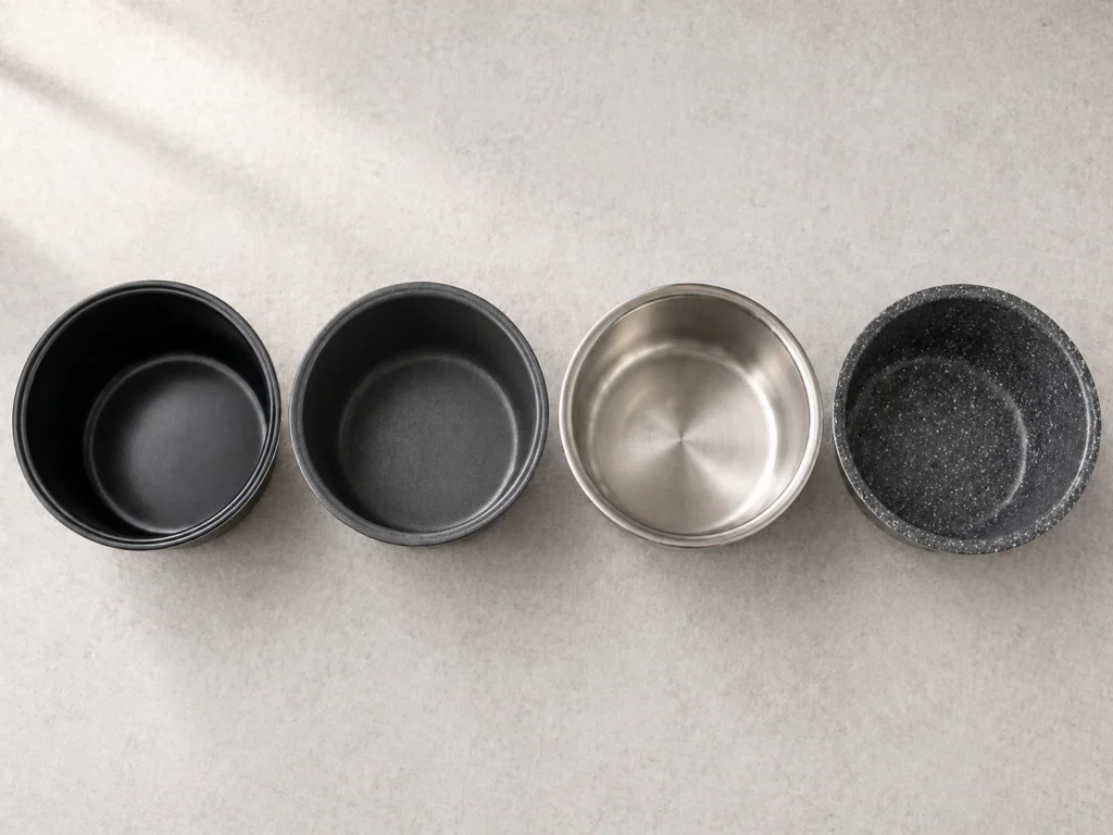 perbandingan jenis lapisan inner pot rice cooker teflon nanoal stainless steel granit coating