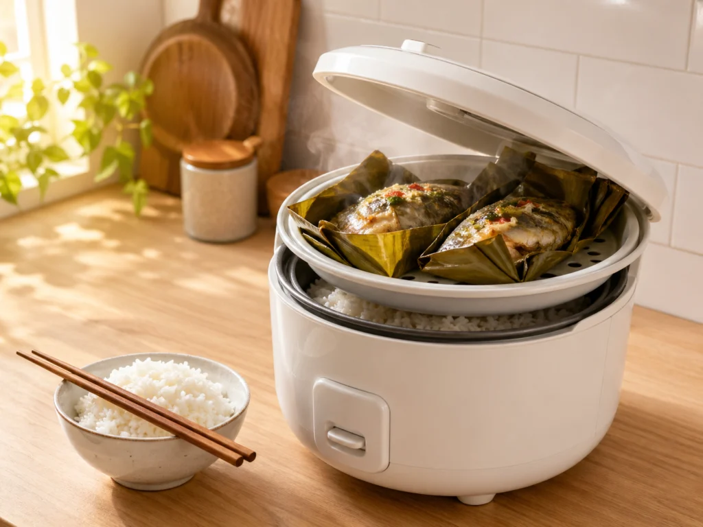 rice cooker multifungsi terbaik shopee memasak nasi sekaligus mengukus lauk