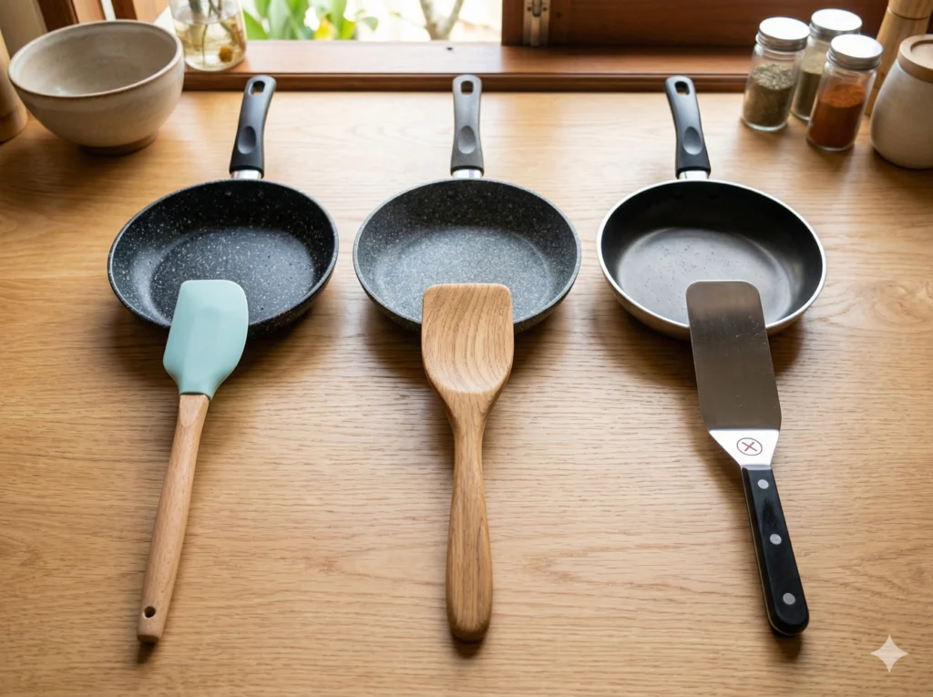 spatula silikon dan kayu aman untuk wajan anti lengket teflon