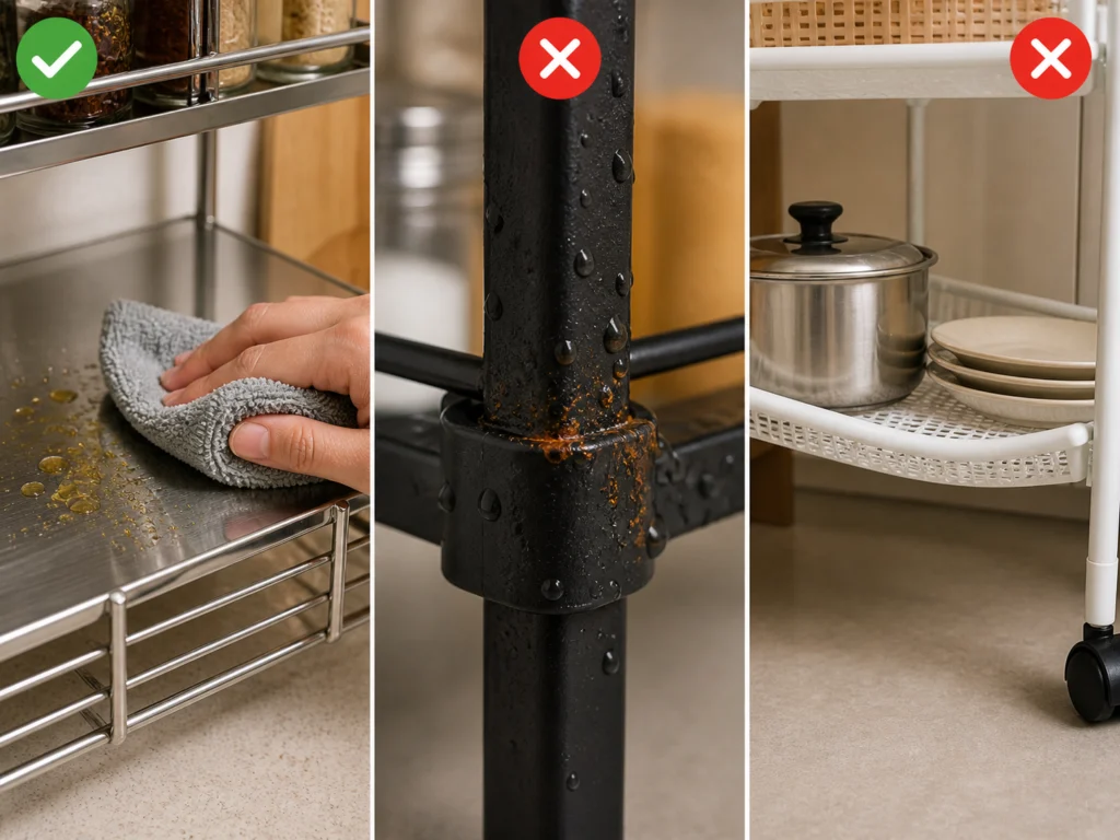 cara merawat rak dapur agar tidak karat lap minyak percikan keringkan setelah basah jangan overload